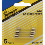 Bussmann 6A AGC Glass Tube Electronic Fuse (5-Pack) BP/AGC-6-RP