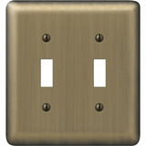Amerelle 2-Gang Stamped Steel Toggle Switch Wall Plate, Brushed Brass 154TT