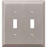 Amerelle 2-Gang Stamped Steel Toggle Switch Wall Plate, Brushed Nickel 163TTBN