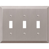 Amerelle 3-Gang Stamped Steel Toggle Switch Wall Plate, Brushed Nickel 163TTTBN