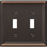 Amerelle Chelsea 2-Gang Stamped Steel Toggle Switch Wall Plate, Aged Bronze