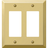 Amerelle 2-Gang Stamped Steel Rocker Decorator Wall Plate, Polished Brass