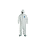 Tyvek 400 Coverall, Serged Seams,Attached Hood, Boots, Elastic Waist/Wrist/Ankles, Front Zipper, Storm Flap, White, Large