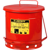 Justrite Oily Waste Can,10 Gal.,Steel,Red 09300