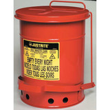 Justrite Oily Waste Can,6 Gal.,Steel,Red 09100