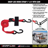 Snap-Loc Tie Down Strap,S-Hook,Red SLTHS108CR
