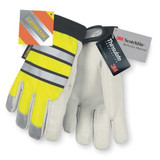 Mcr Safety Leather Gloves,XL,Hi Vis Yellow,PR 968XL