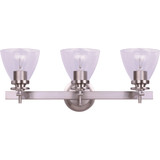 Home Impressions 3-Bulb Brushed Nickel Vanity Bath Light Fixture, Clear Glass