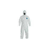 Tyvek® 400 Coverall, Serged Seams, Attached Hood, Elastic Waist, Elastic Wrists and Ankles, Front Zip, Storm Flap, White, 2XL