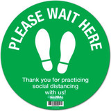 Global Industrial Green Please Wait Here Floor Sign 12'' Round Vinyl Adhesive