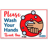 Global Industrial Please Wash Your Hands Sign 16""W x 10""H Wall Adhesive