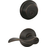 Accent Aged Bronze Single Cylinder Deadbolt & Door Lever Combo Lockset