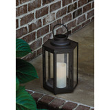 Alpine 9 In. W. x 14 In. H. x 9 In. L. Black Warm White LED Candle Hexagonal Patio Lantern