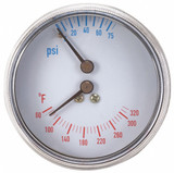 Sim Supply Boiler Gauge,Round,0-75 PSI,60 to 260 F  4CFC4