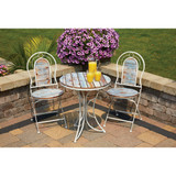 Alpine 3-Piece Weathered Wood Blue & White Bistro Set