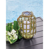 Alpine 7 In. W. x 18 In. H. x 7 In. L. Green Iron Flickering LED Solar Patio Lantern