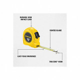 Stanley Tape Measure,1/2 In x 12 ft,Yellow,In/Ft  30-485