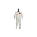 Tychem 4000 Coverall, Attached Hood and Sock, Elastic Wrists, Zipper, Storm Flap, White, X-Large