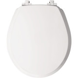 Mayfair Benton Round White Enameled Wood Toilet Seat with Slow Close Chrome Metal Hinge