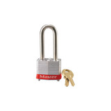 No. 3 Laminated Steel Padlock, 9/32 in dia, 5/8 in W x 2 in H Shackle, Silver/Red, Keyed Different, Varies