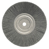 Narrow Face Crimped Wire Wheel, 8 in dia x 3/4 in W Face, 0.006 in Stainless Steel Wire, 6000 RPM