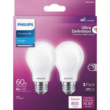 Philips Ultra Definition 60W Equivalent Daylight A19 Medium LED Light Bulb, Frosted (2-Pack)