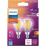 Philips Ultra Definition Warm Glow 40W Equivalent Soft White A15 Candelabra LED Light Bulb (2-Pack)