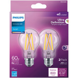 Philips Ultra Definition 60W Equivalent Daylight A19 Medium LED Light Bulb, Clear (2-Pack)