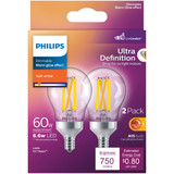 Philips Ultra Definition Warm Glow 60W Equivalent Soft White A15 Candelabra LED Light Bulb (2-Pack)
