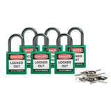 Brady Lockout Padlock,KA,Green,1-2/5"H,PK6 118956