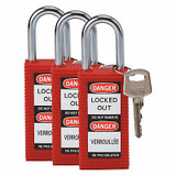 Brady Lockout Padlock,KA,Red,3"H,PK3 123414