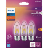 Philips Ultra Definition 40W Equivalent Soft White B11 Medium LED Decorative Light Bulb (3-Pack)
