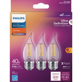 Philips Ultra Definition 40W Equivalent Soft White BA11 Medium LED Decorative Light Bulb (3-Pack)