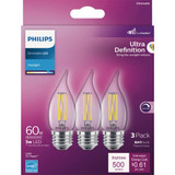 Philips Ultra Definition 60W Equivalent Daylight BA11 Medium LED Decorative Light Bulb (3-Pack)