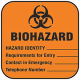 Brady Biohazard Label,2 in x 4 in,PK100  22350LS