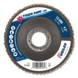Tiger Paw™ Super High Density Flap Disc, 4-1/2 in dia, 40 Grit, 7/8 in Arbor, 12000 RPM, Type 27 Flat