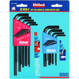 Hex-L® Key Set, 22 per card, Hex Tip, Inch/Metric, Short and Long Arms
