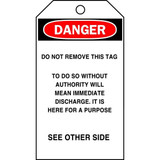 Brady Danger Tag,5-3/4 x 3 In,Vinyl,Met,PK25 76188