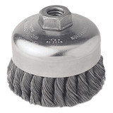 Single Row Heavy-Duty Knot Cup Brush, 4 in dia, 5/8-11, 0.023 Steel Wire, Retail Pack