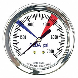 Thuemling Pressure Gauge,0 to 7500 psi,2-1/2" Dial  LFP-SCBA-7500-color zone