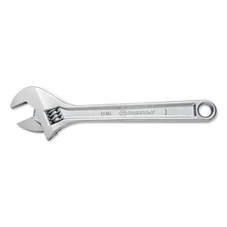 Adjustable Chrome Wrench, 15 in OAL, 1-11/16 in Opening, Chrome Plated, Tapered Handle