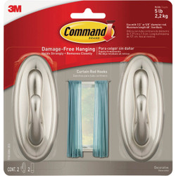 Command Curtain Rod Hooks, 2 Hooks, 2 Strips 17053BN-2ES