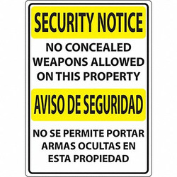 Zing Concealed Carry Sign,14in x 10in,Plastic 2829S