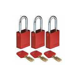 Brady Lockout Padlock,Aluminum,Silver,PK3 ALU-RED-38ST-KA3PK