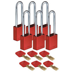 Brady Lockout Padlock,Red,1-13/16" H Body,PK6 ALU-RED-76ST-KA6PK