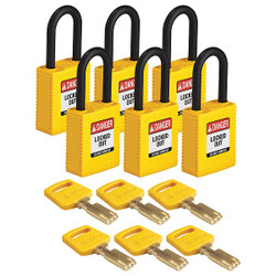 Brady Lockout Padlock,Nylon,Ylw,Rectangle,PK6 NYL-YLW-38PL-KD6PK