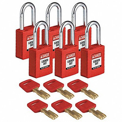 Brady Lockout Padlock,Nylon,Red,1/2" W,PK6 NYL-RED-38ST-KA6PK