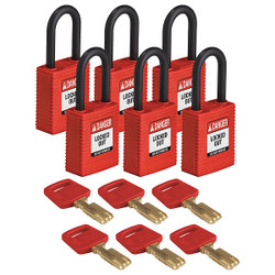 Brady Lockout Padlock,Nylon,Red,Rectangulr,PK6 NYL-RED-38PL-KD6PK