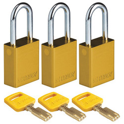 Brady Lockout Padlock,Al,Open Shackel,PK3 ALU-YLW-38ST-KA3PK