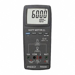 Reed Instruments Watt Meter, 6000W, 10A, 0 to 600V R5000